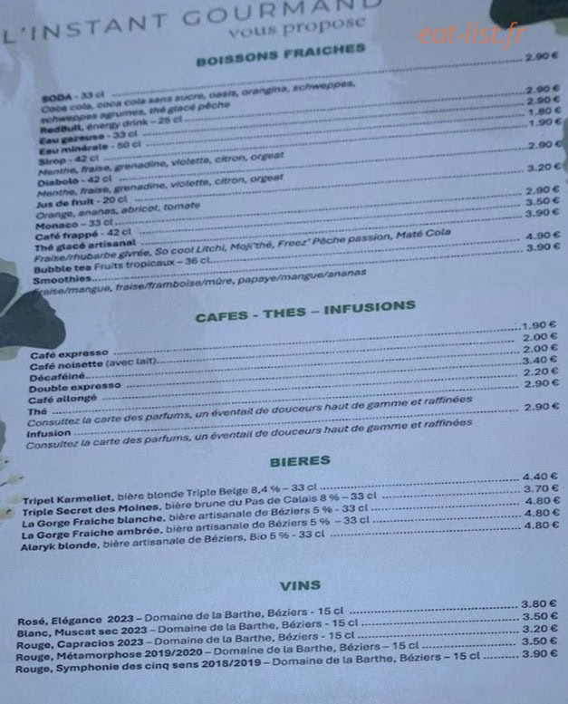 L'Instant Gourmand — carte page 1
