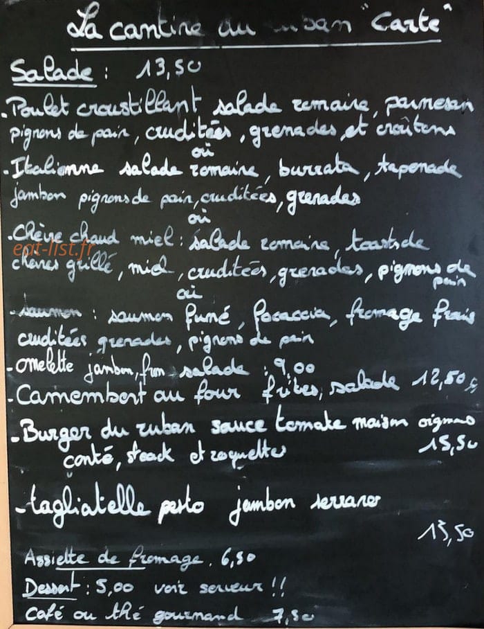 La Cantine du Ruban — carte page 1
