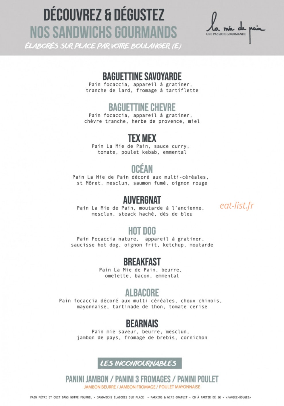 La Mie de Pain — carte page 1