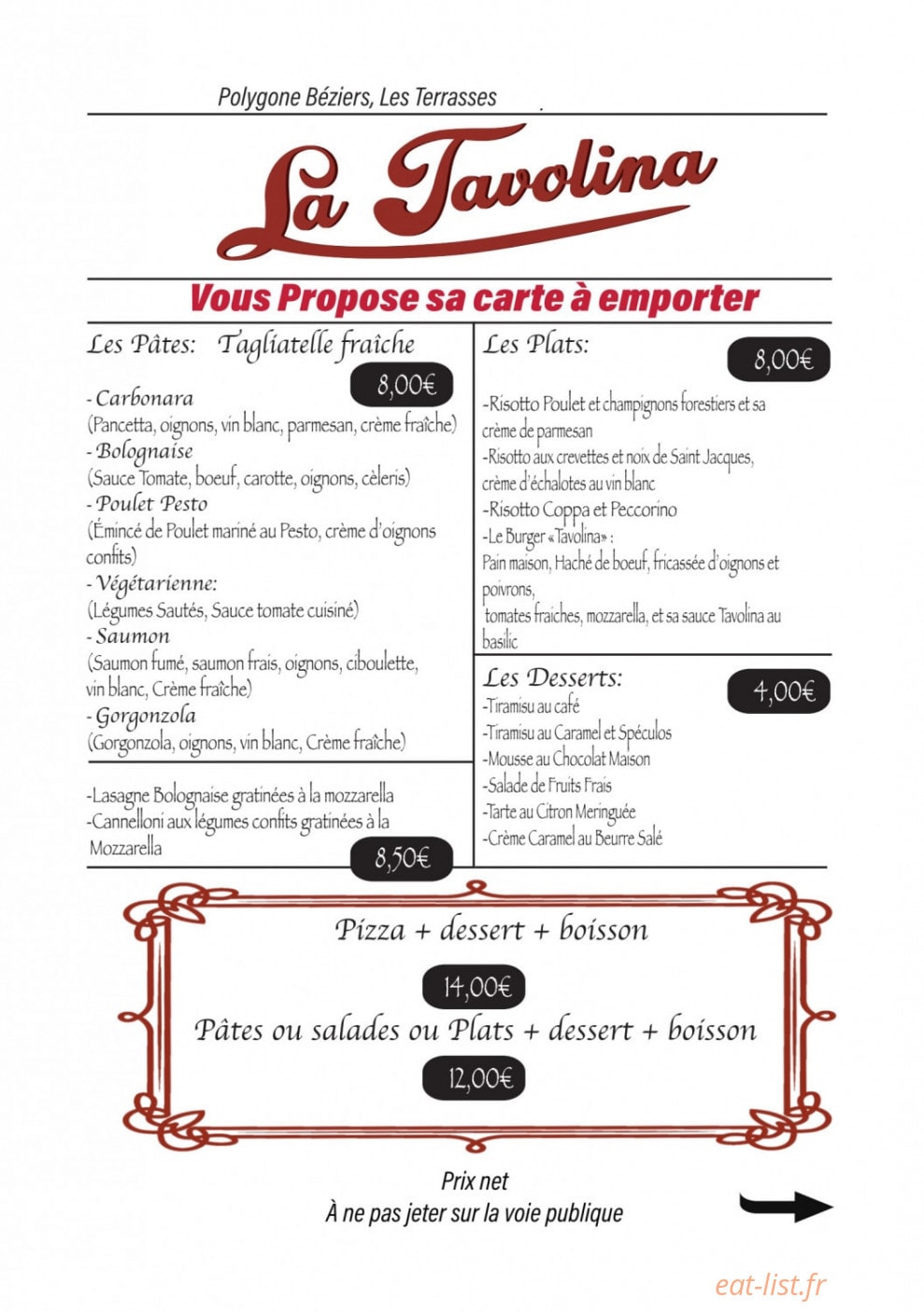 La Tavolina — carte page 1