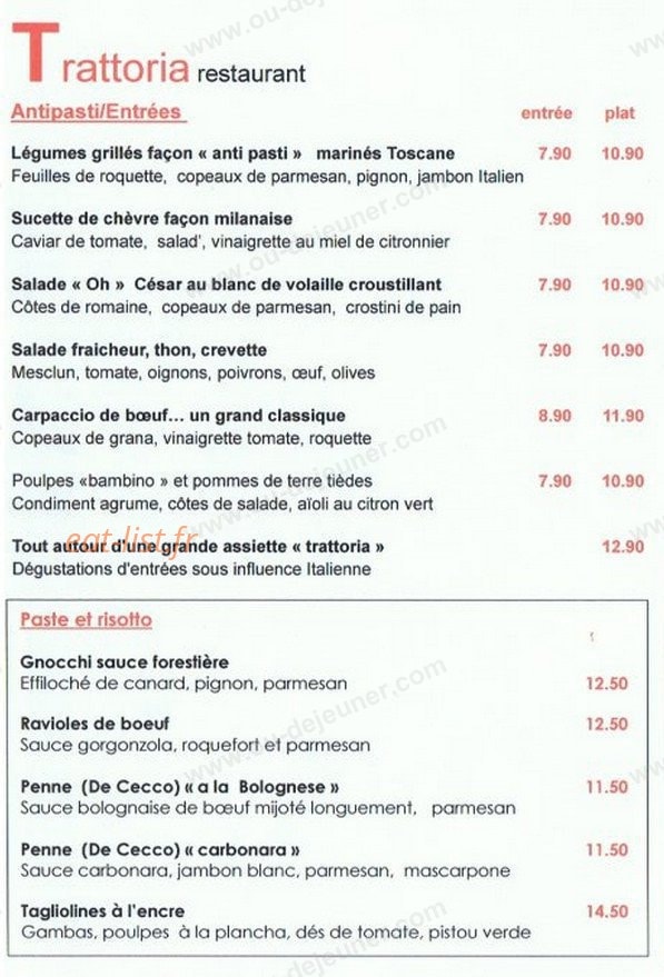 La Trattoria — carte page 1
