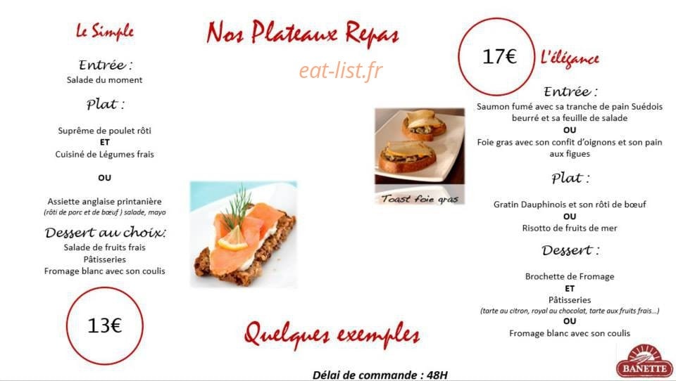 Carte et menu de Le Fournil des Arènes à Beziers — Les plateaux repas