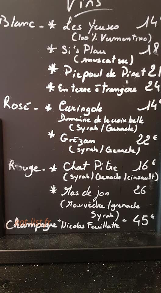 Carte et menu de Les Dames Des Halles à Beziers — Les vins