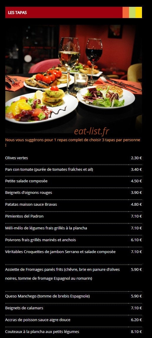 Me Gusta Tapas — carte page 1