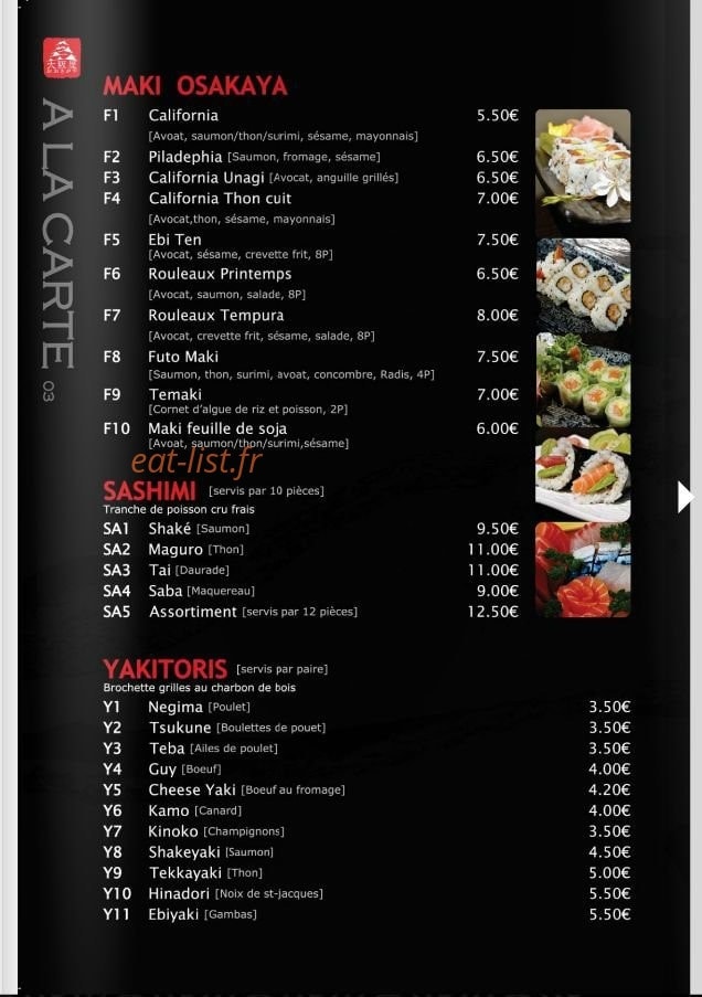 Osakaya — carte page 3