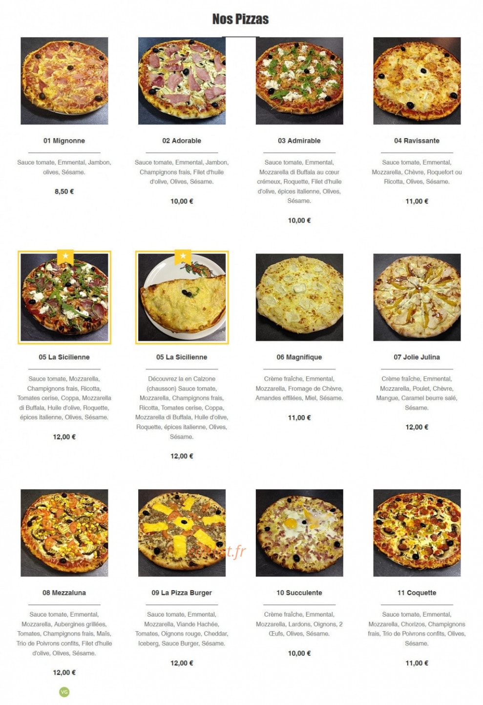 Pizzeria Sicilienne — carte page 1