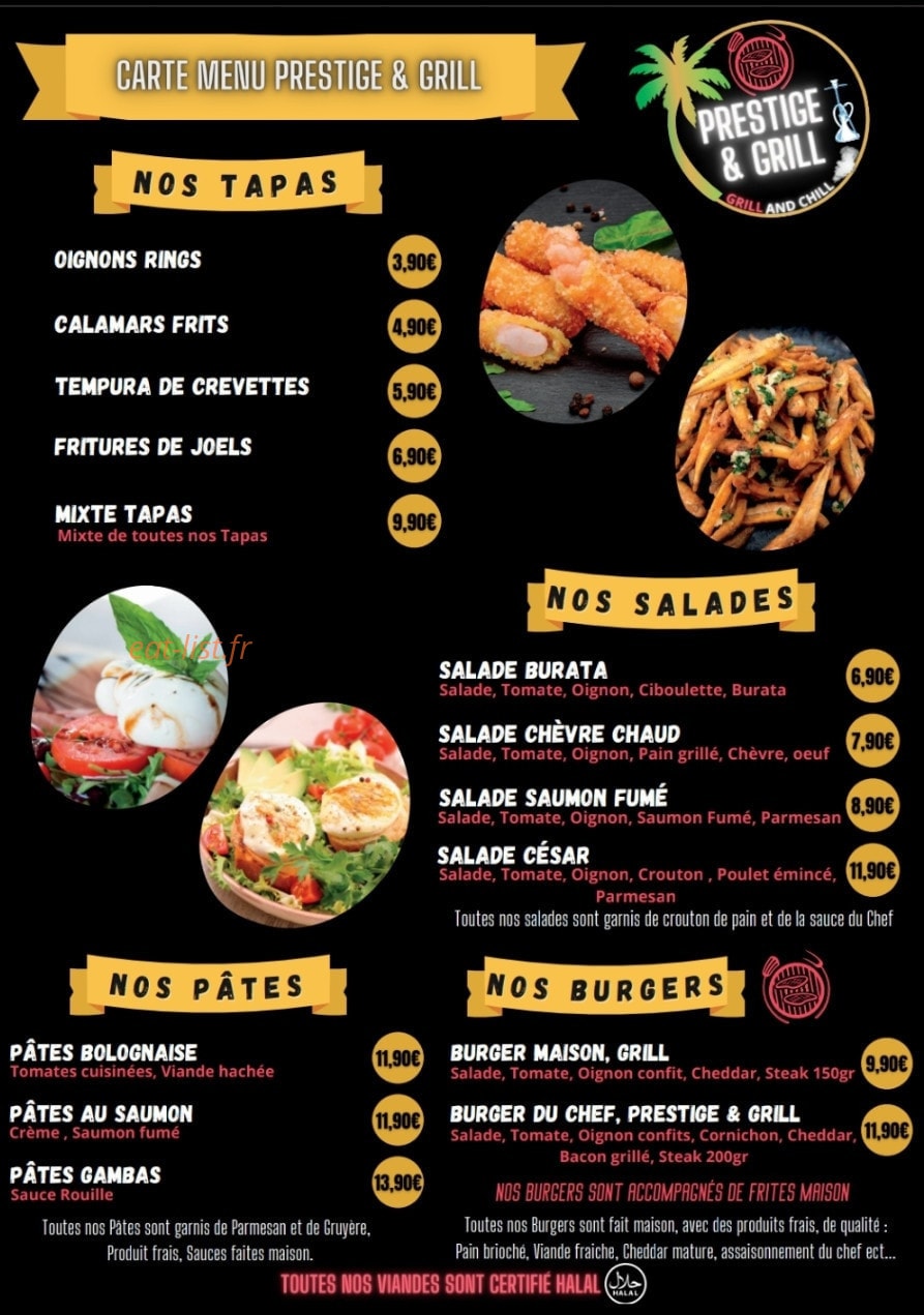 Prestige & Grill — carte page 1