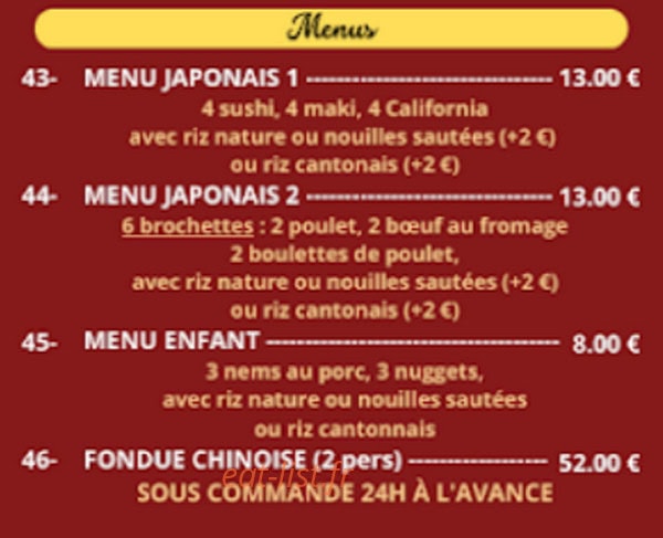 Saveurs d'Asie — carte page 8