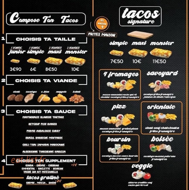The Tacos & Burger — carte page 1