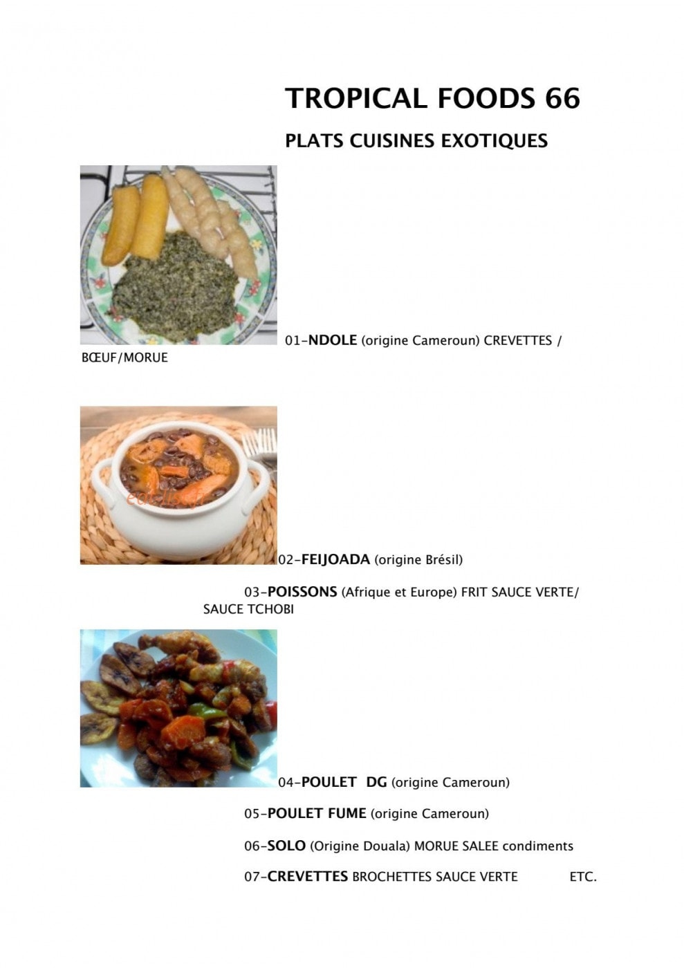 Tropical Foods 66 — carte page 1