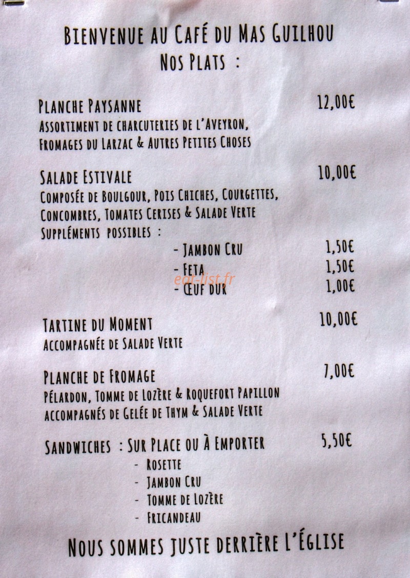 Café du Mas Guilhou — carte page 1