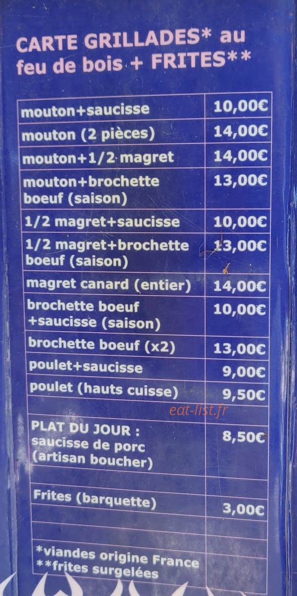 Carte et menu de Les Tilleuls à Saint Maurice Navacelles — Carde des grillade