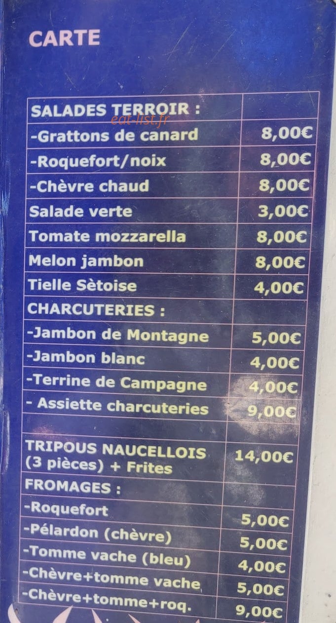 Carte et menu de Les Tilleuls à Saint Maurice Navacelles — La carte