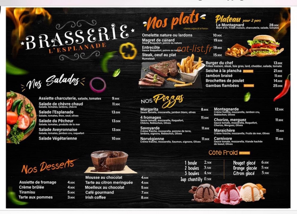 Brasserie L'esplanade — carte page 1