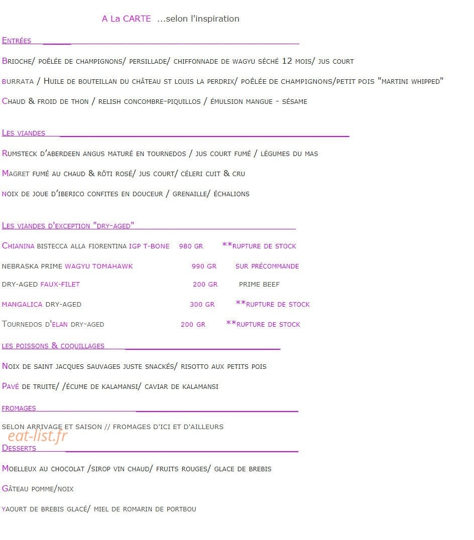 Restaurant BK — carte page 1