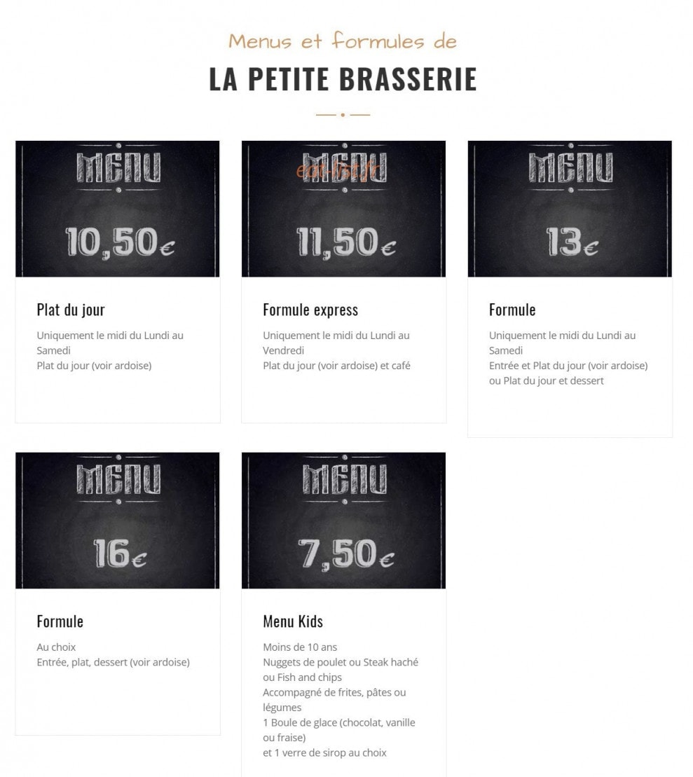 Carte et menu de La Petite Brasserie à Balaruc le Vieux — Les menus