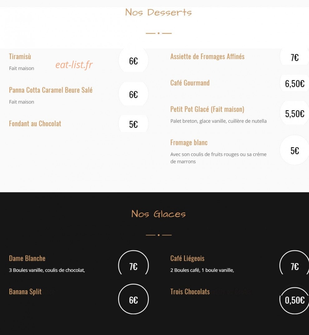 Carte et menu de La Petite Brasserie à Balaruc le Vieux — Les desserts et glaces