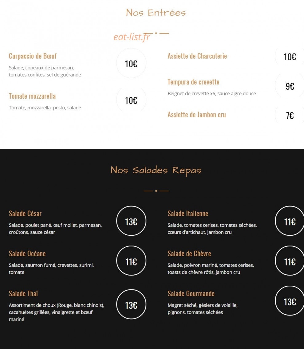 Carte et menu de La Petite Brasserie à Balaruc le Vieux — Les entrées et salades repas