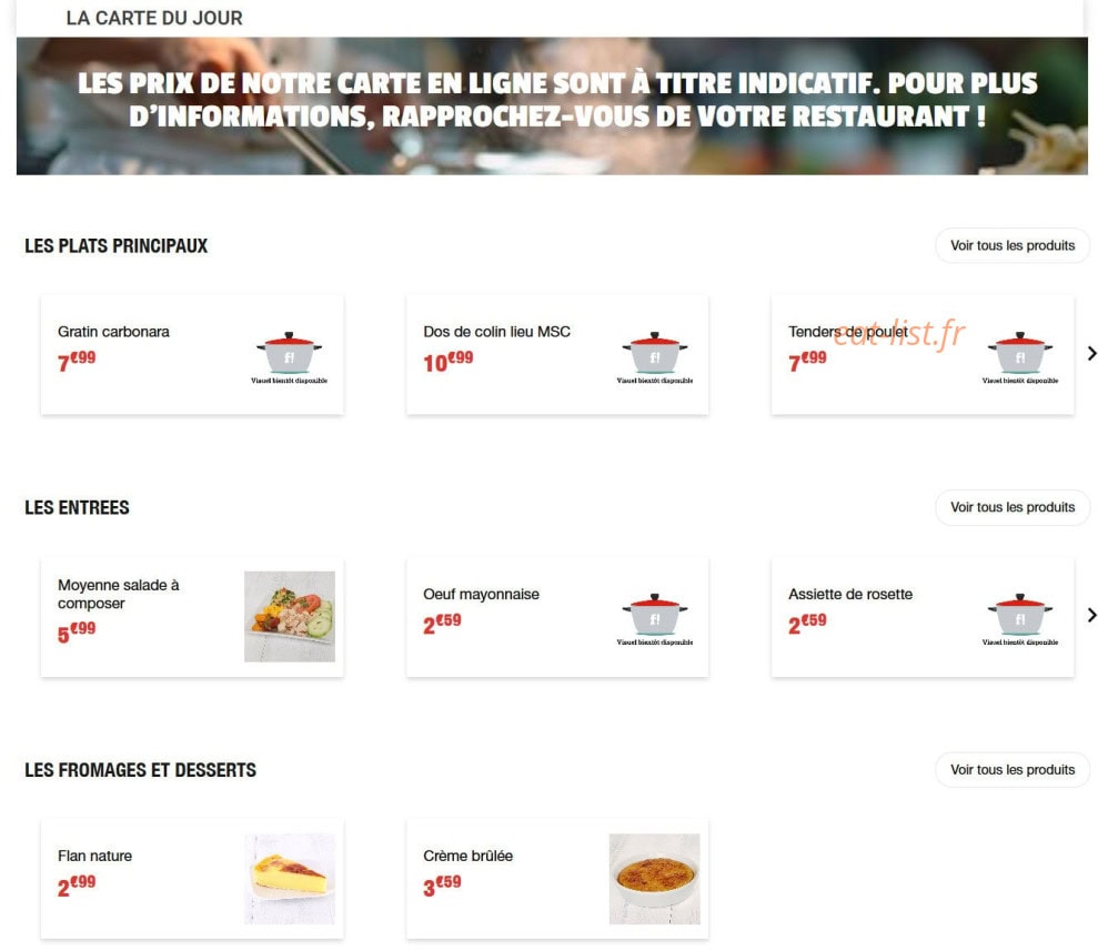 Restaurant Flunch — carte page 1