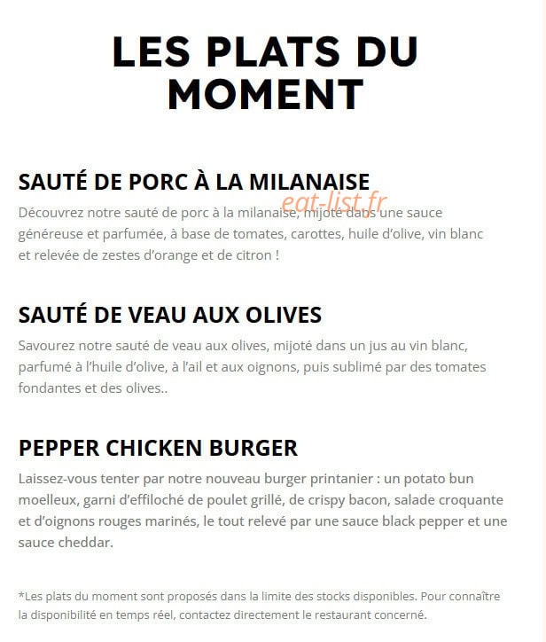 Restaurant Flunch — carte page 2