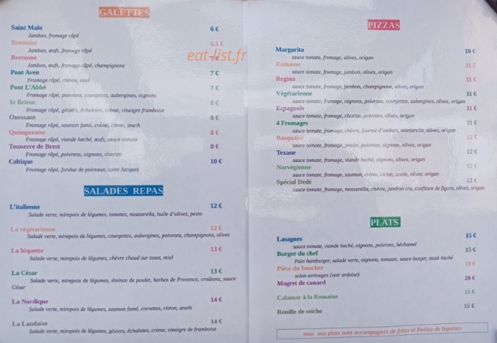 Chez Dede — carte page 1