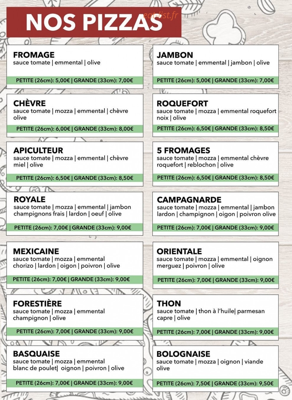 Phanou Pizza — carte page 2