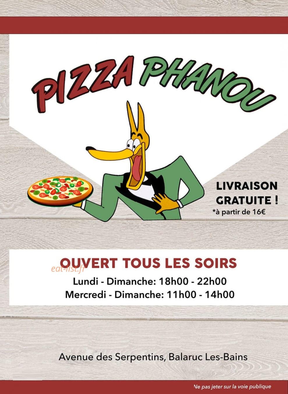 Phanou Pizza — carte page 1