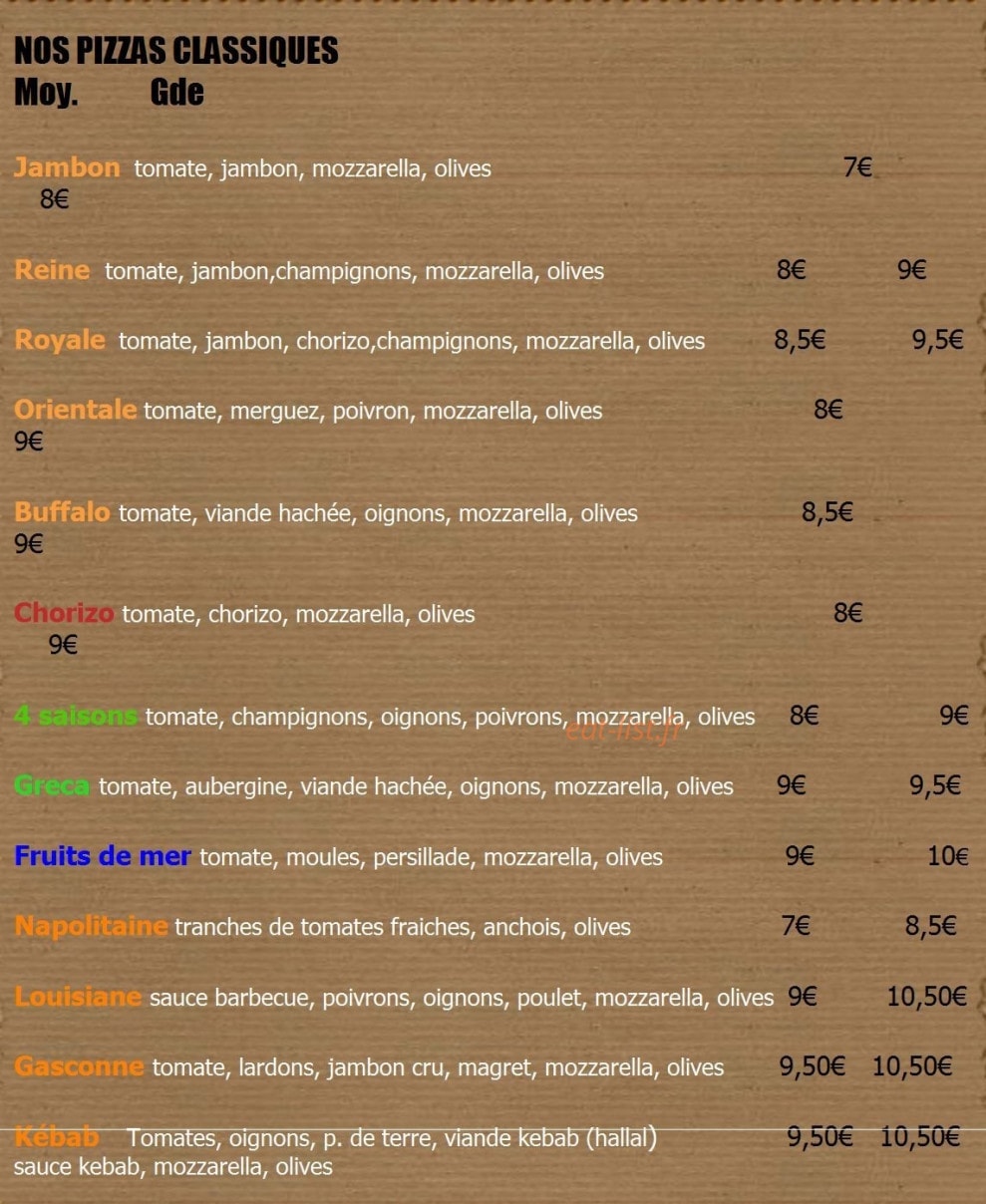 Pizza Drive — carte page 2