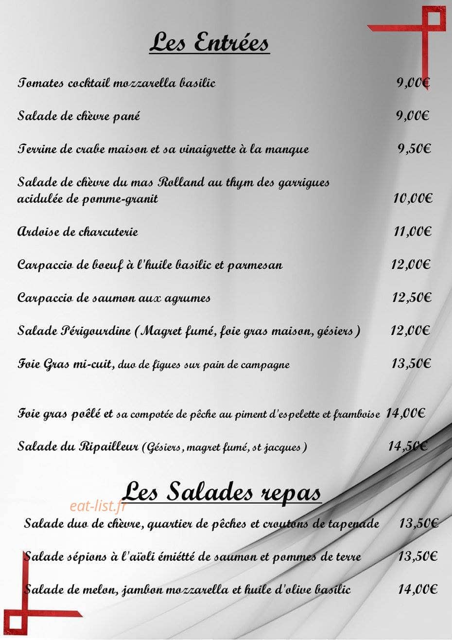 L'Auberge des Ripailleurs — carte page 1