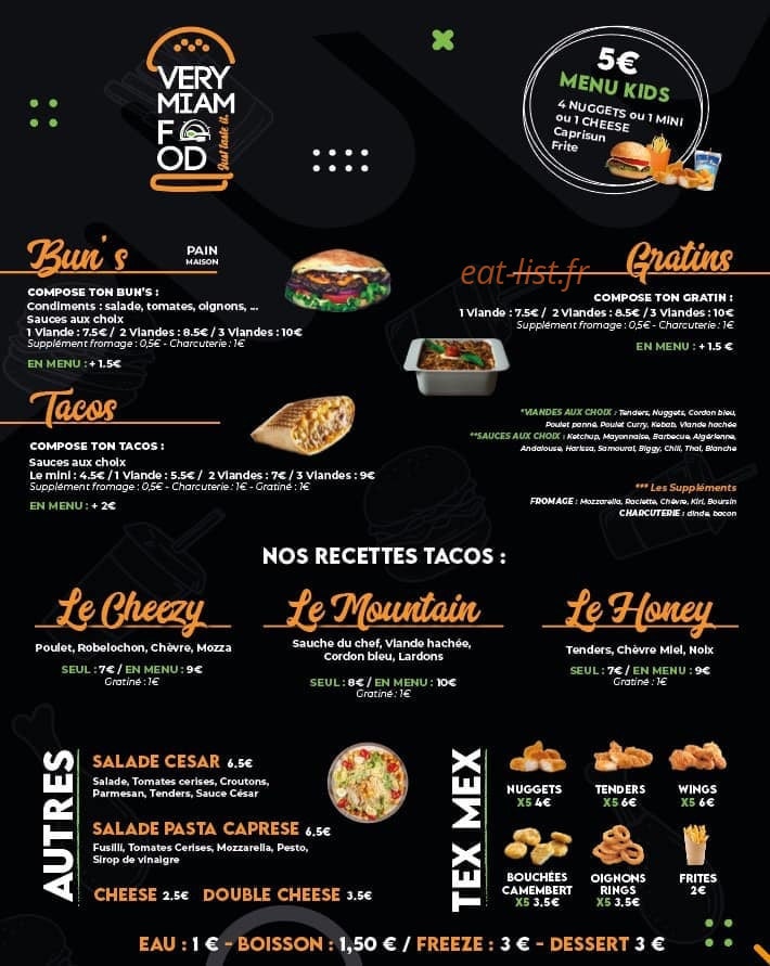 Very miam Food — carte page 1