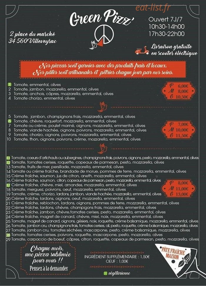 Green Pizz' — carte page 1