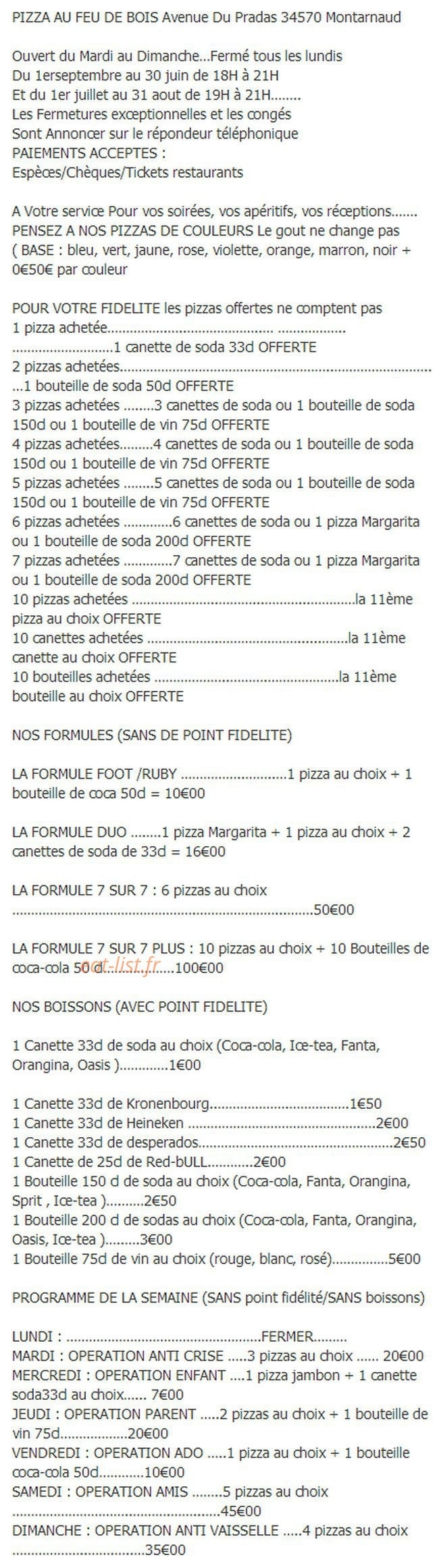 Pizzas au feu de bois — carte page 6
