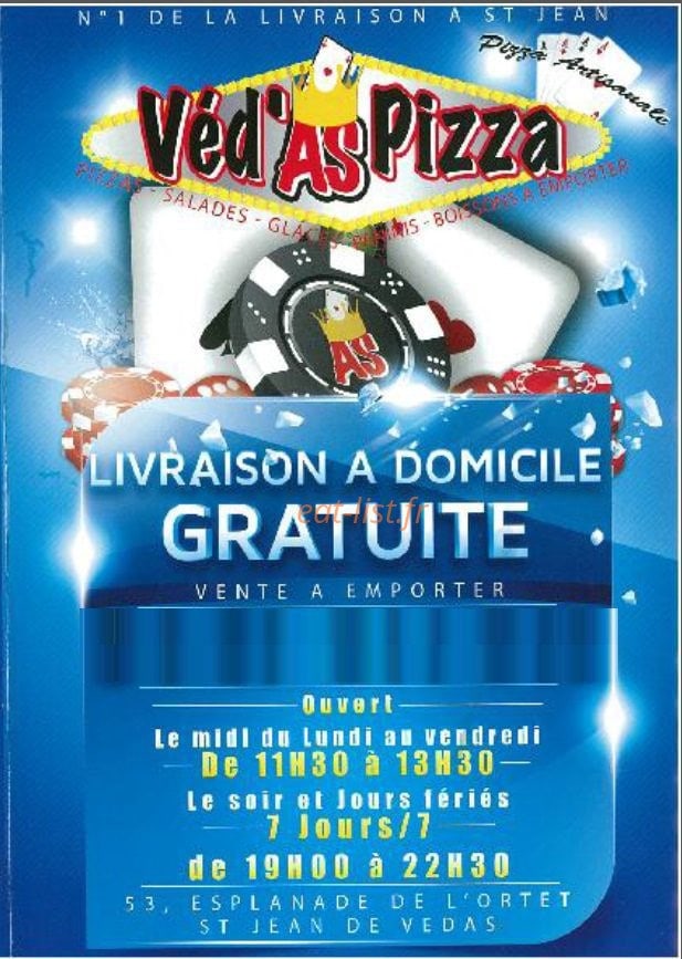 Véd'As Pizza — carte page 1