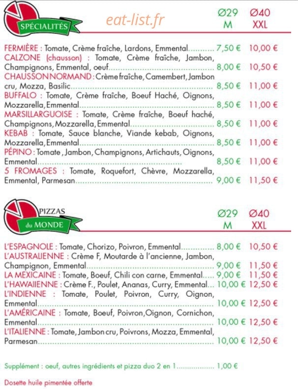 Pepino Pizza — carte page 2