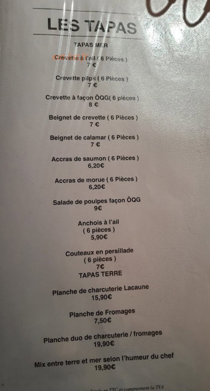 Carte et menu de ÔQG bedaricien à Bedarieux — Les tapas