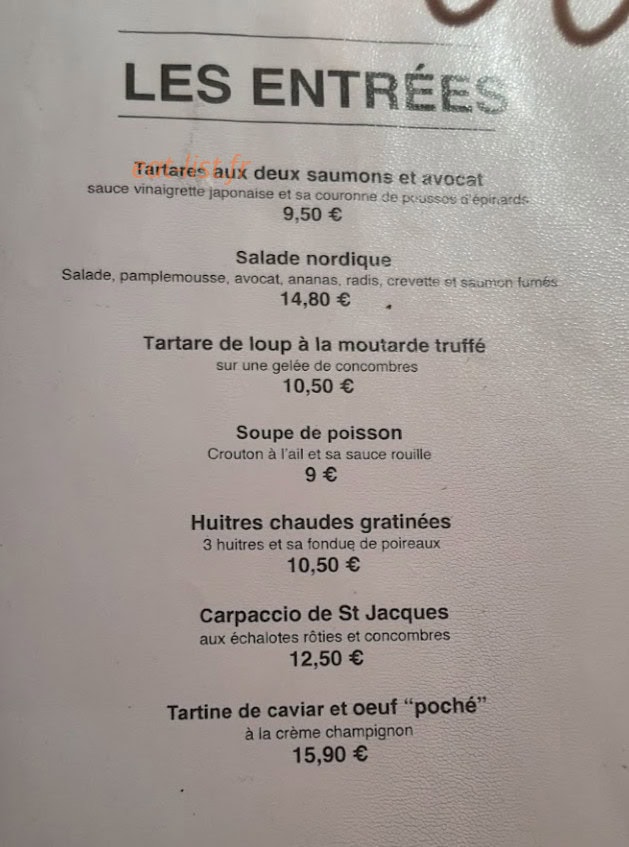 Carte et menu de ÔQG bedaricien à Bedarieux — Les entrées