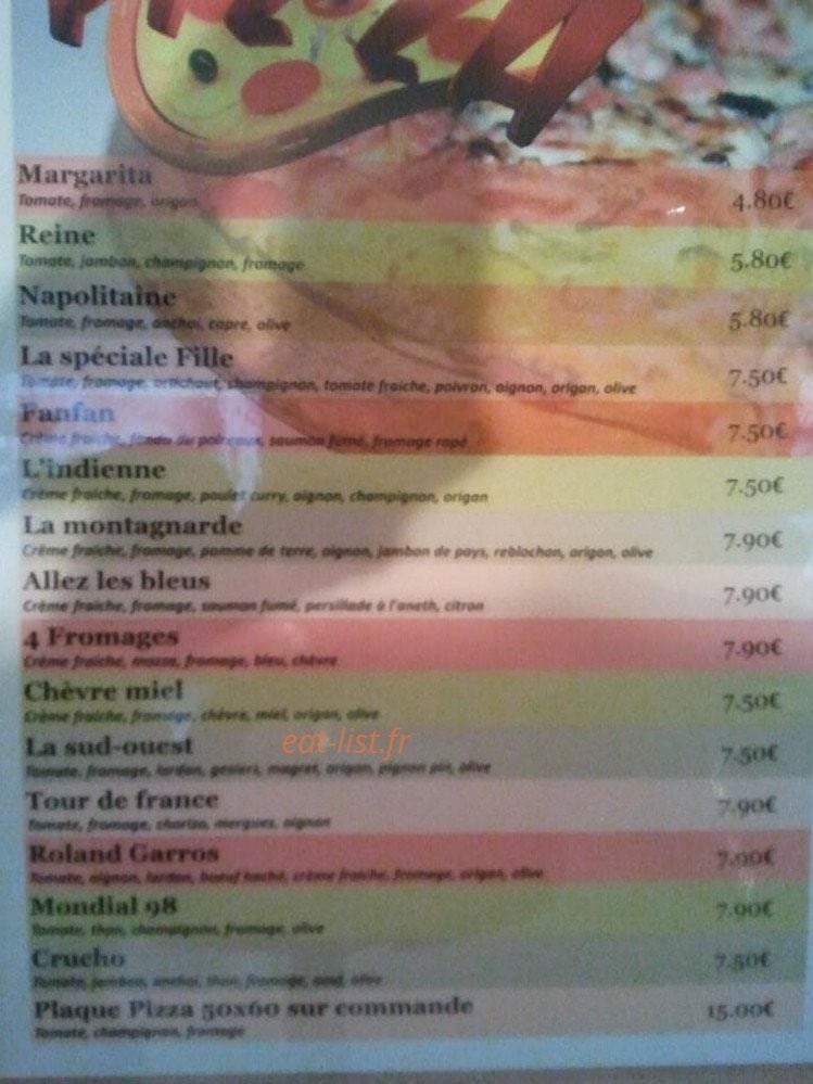 pizzeria les filles — carte page 1