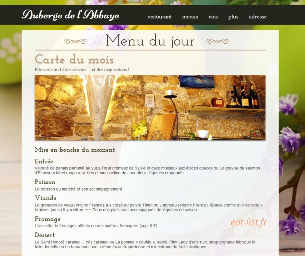 Carte et menu de Auberge de l'Abbaye à Villemagne L'argentiere — Menu du jour