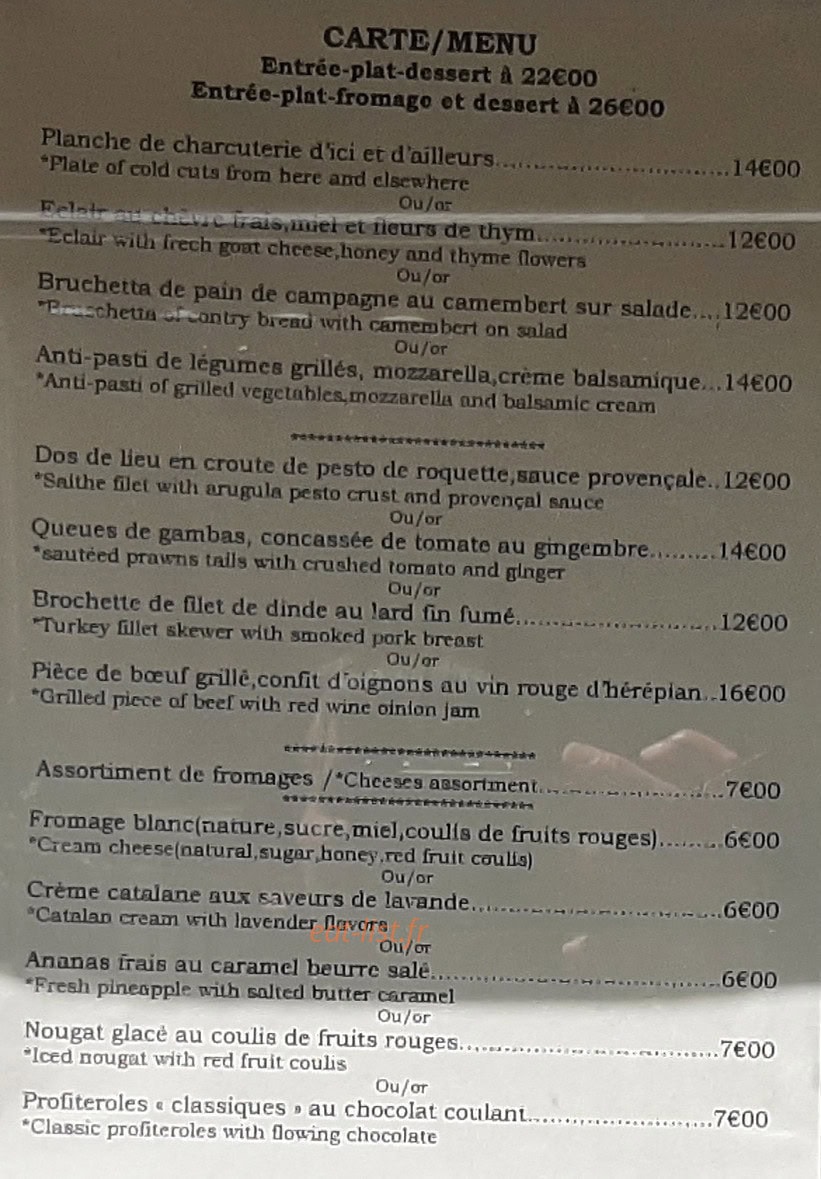Carte et menu de Le Villemagnais à Villemagne L'argentiere — La carte