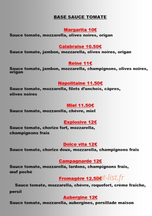 Kriss pizzas — carte page 2