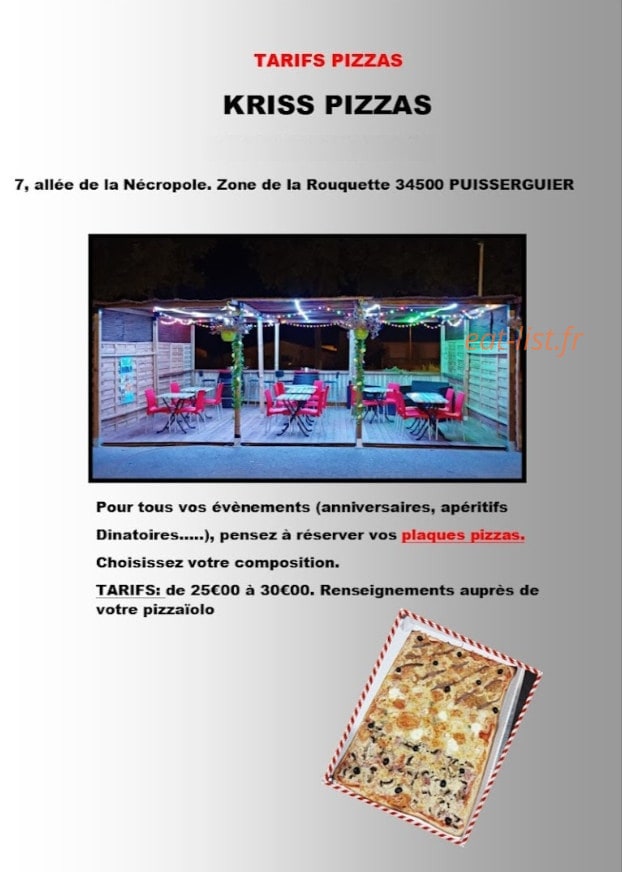 Kriss pizzas — carte page 1