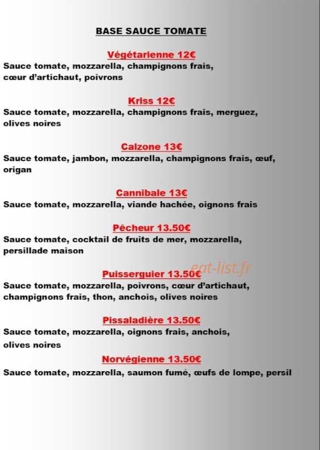 Kriss pizzas — carte page 3