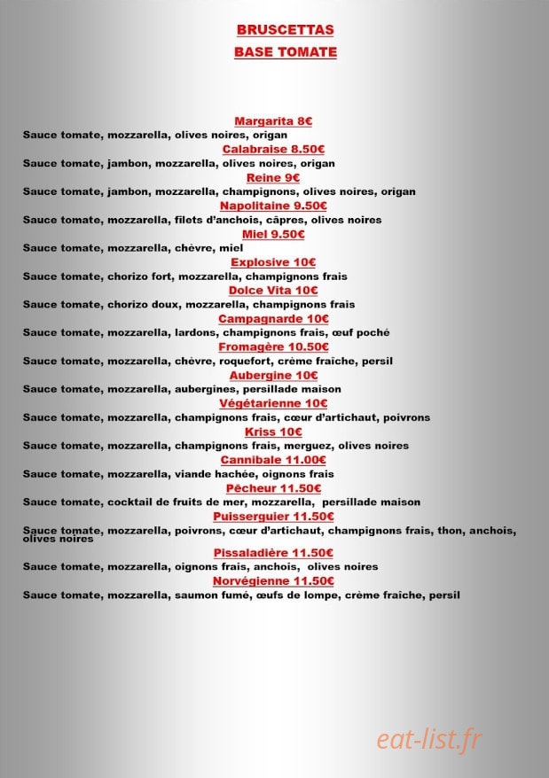 Kriss pizzas — carte page 6