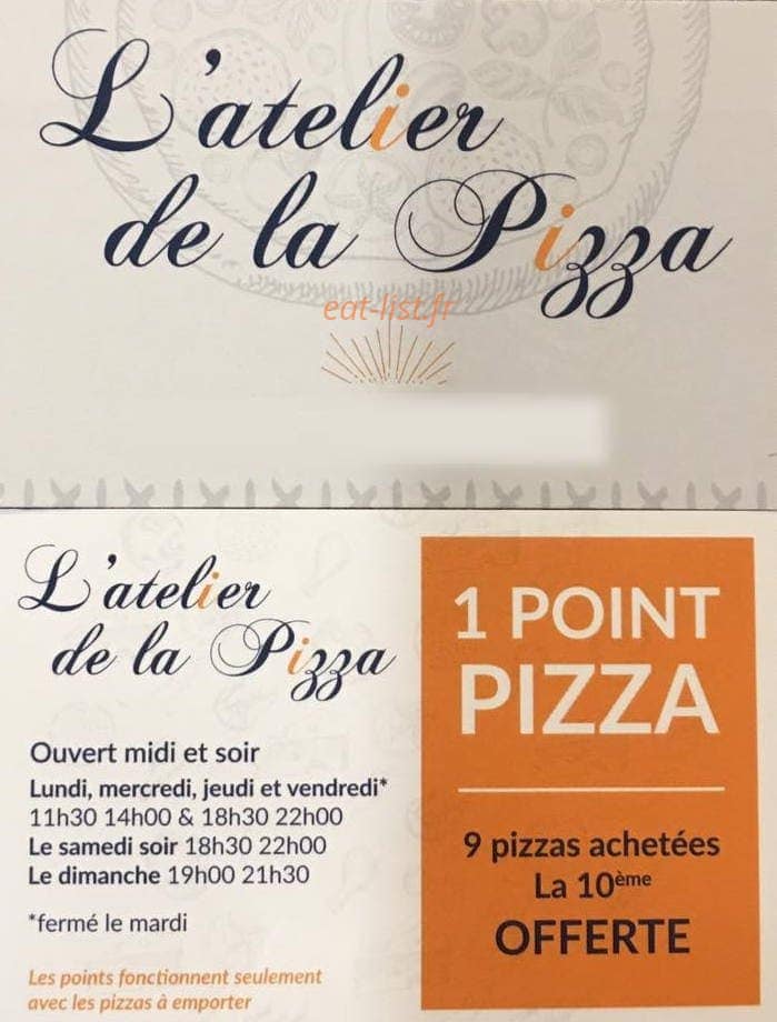 L'atelier de la pizza — carte page 1