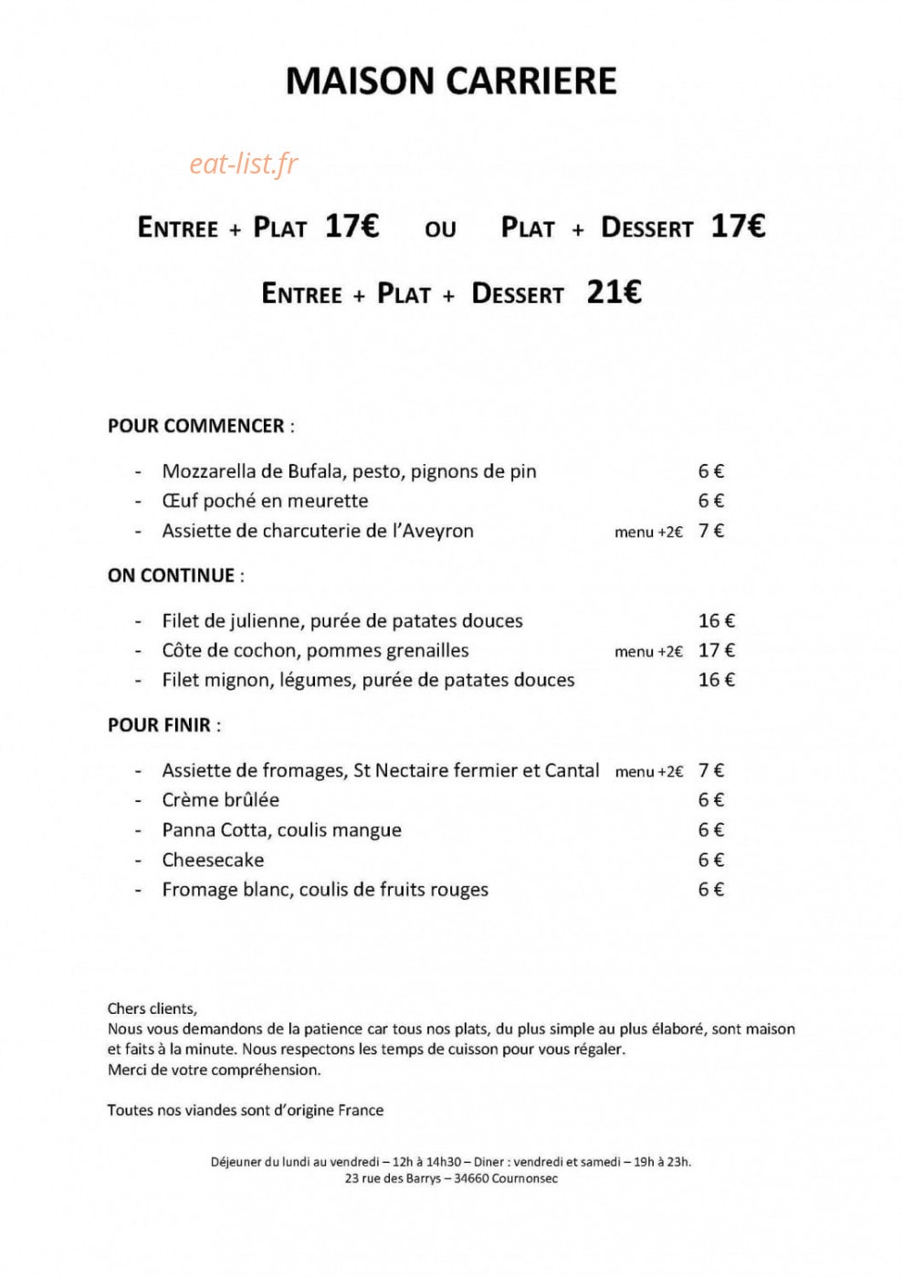 Maison Carrière — carte page 1