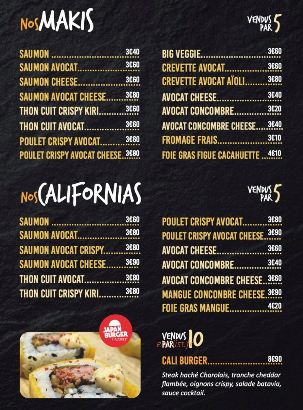 Japan Burger — carte page 3
