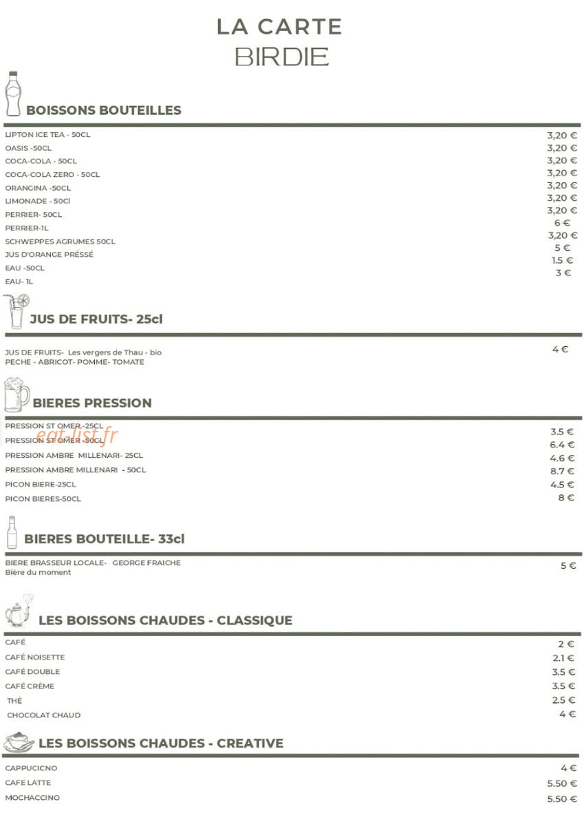Birdie "resto-bar-music" — carte page 2