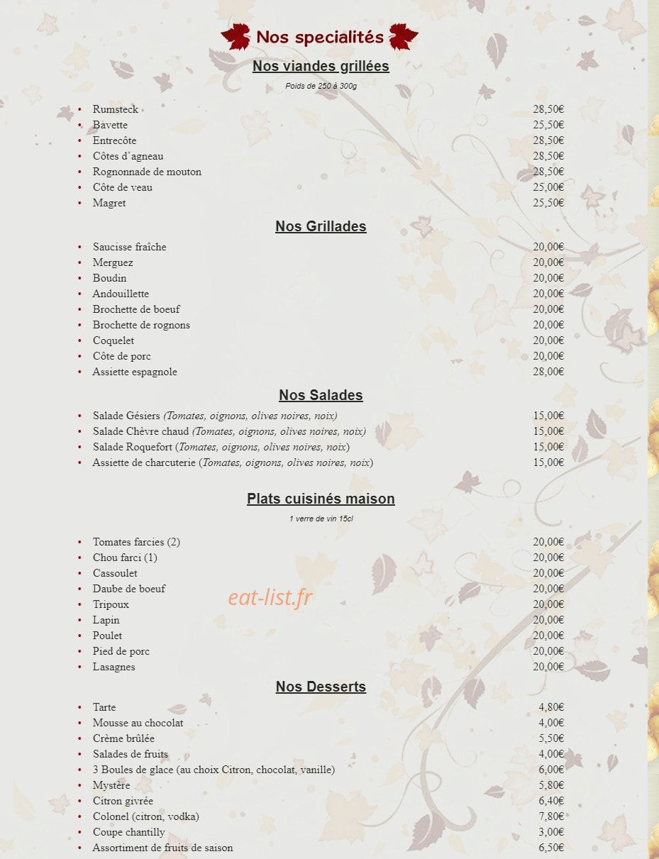 Le Chalet — carte page 1