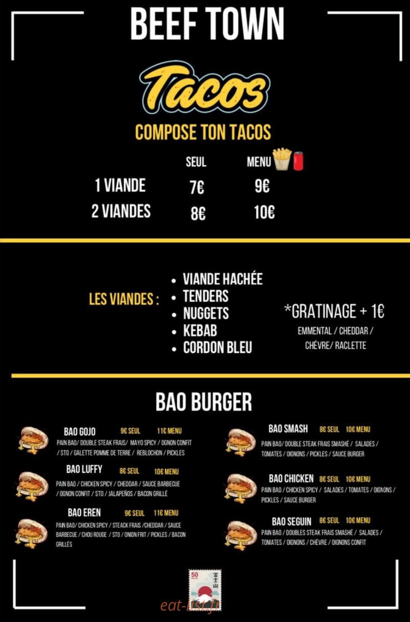 Beef Town — carte page 1