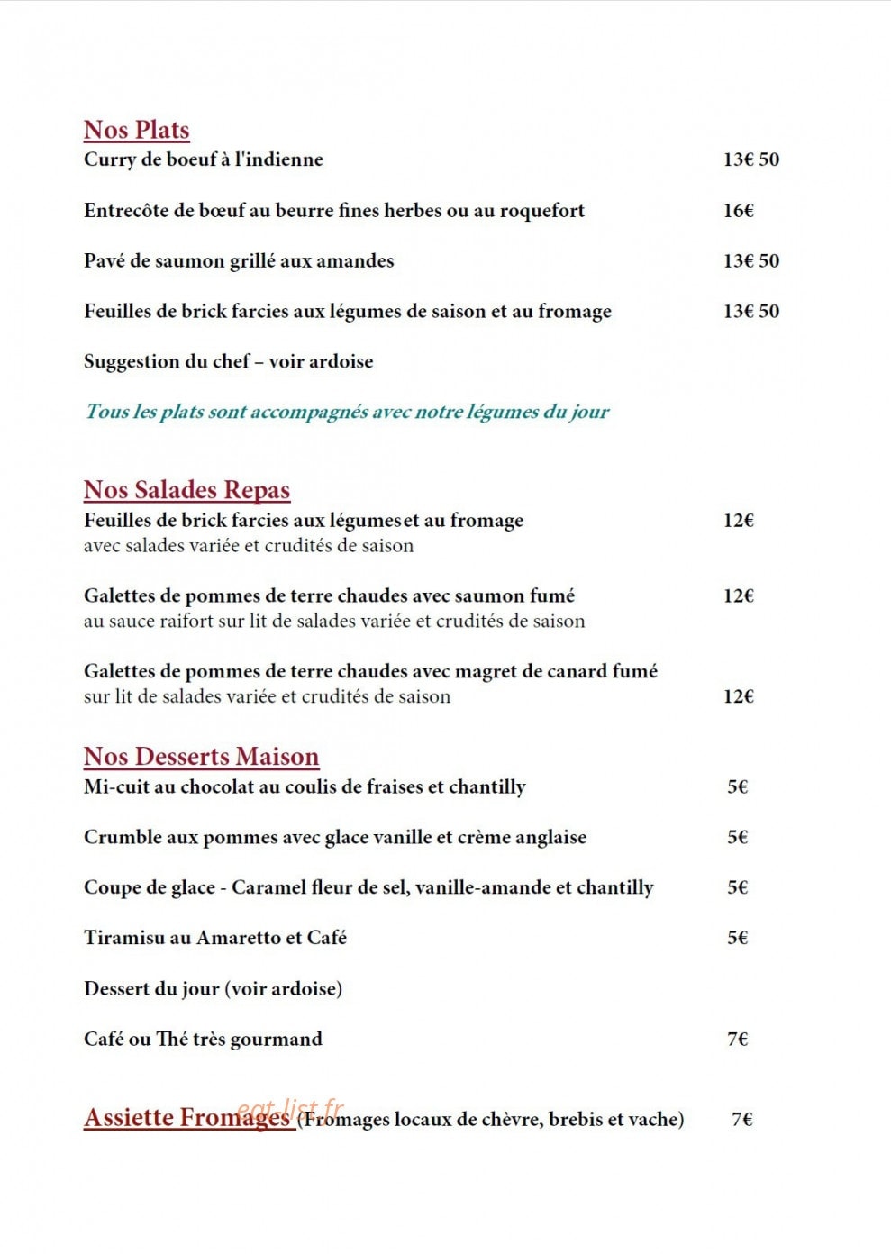 Restaurant Minuscule — carte page 1